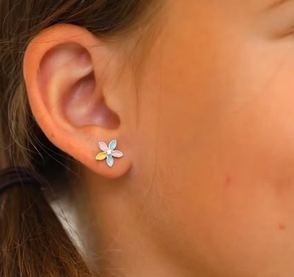 Orecchini da fiore in smalto giallo multicolore 925 Sterling Silver Flower Stud