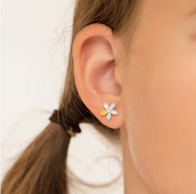 Orecchini da fiore in smalto giallo multicolore 925 Sterling Silver Flower Stud