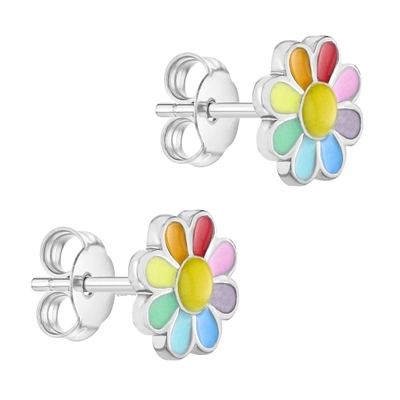 925 Sterling Silver Enamel Colorato Princess Dainty Flower Stud Orecchino Per Regali Ragazze