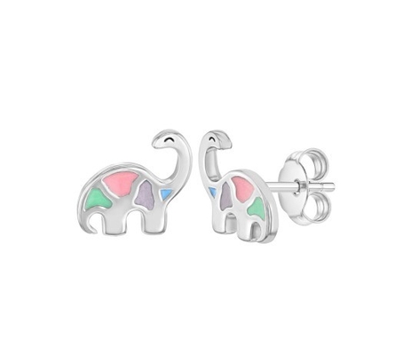 Molticolori di smalto Dinosauro Stud orecchini 925 Sterling d' argento Per piccole ragazze