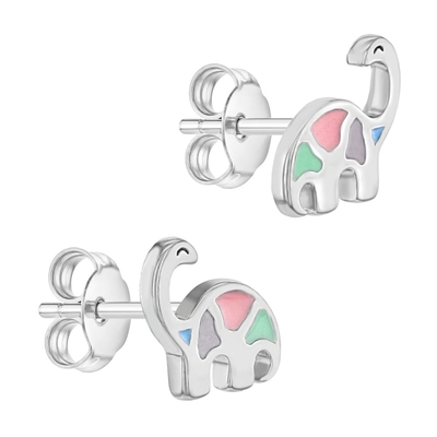 Molticolori di smalto Dinosauro Stud orecchini 925 Sterling d' argento Per piccole ragazze