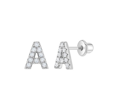 Orecchini per lettere CZ bianchi Micron Pave Orecchini per lettere personalizzati