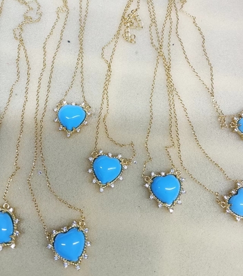 925 Sterling Silver Chain Gioielli Diamante E Turchese Cuore Twist Collare Senza Perla