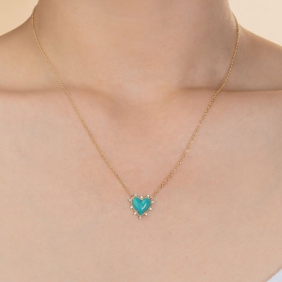 925 Sterling Silver Chain Gioielli Diamante E Turchese Cuore Twist Collare Senza Perla