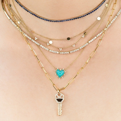 925 Sterling Silver Chain Gioielli Diamante E Turchese Cuore Twist Collare Senza Perla