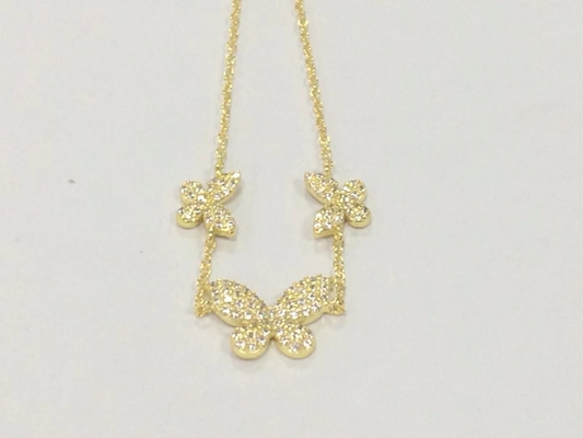 14K oro Triple Butterfly Chain Bracelet Chiaro CZ Silver Chain Bracelet 925