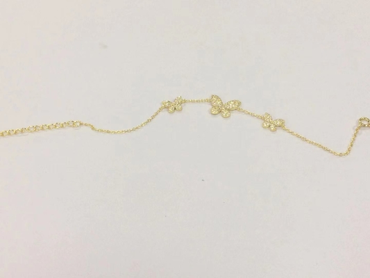 14K oro Triple Butterfly Chain Bracelet Chiaro CZ Silver Chain Bracelet 925