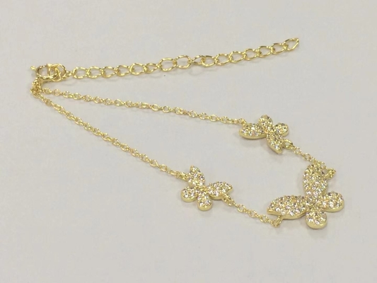 14K oro Triple Butterfly Chain Bracelet Chiaro CZ Silver Chain Bracelet 925