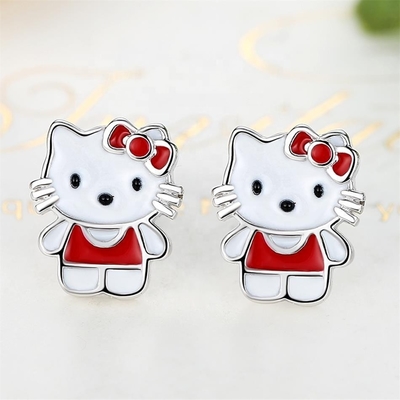 Kitty Childrens Orecchini in argento per cuccioli Bianco rosso nero Bianco nero Gioielli in smalto in argento 925