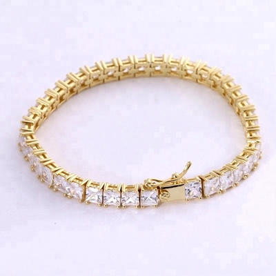 Unisex Manifattura 18K Oro Hip Hop Ghiacciato Taglio Quadrato Diamante CZ 925 Sterling Argento Impilazione Tenis Braccialetto