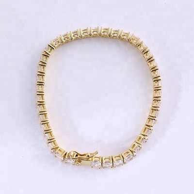 Unisex Manifattura 18K Oro Hip Hop Ghiacciato Taglio Quadrato Diamante CZ 925 Sterling Argento Impilazione Tenis Braccialetto