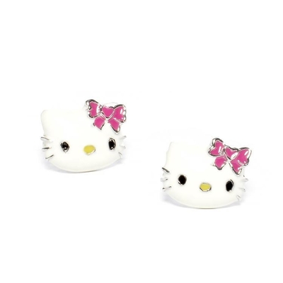 Colori di smalto per orecchini Hello Kitty con ornamento nero e argento