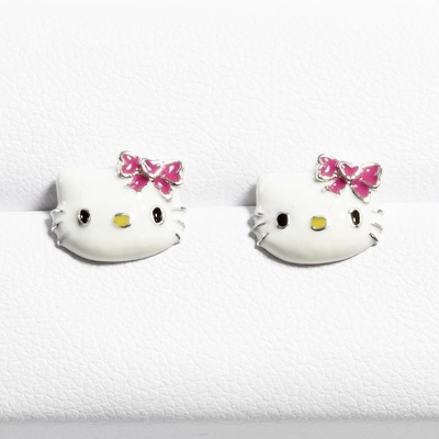 Colori di smalto per orecchini Hello Kitty con ornamento nero e argento