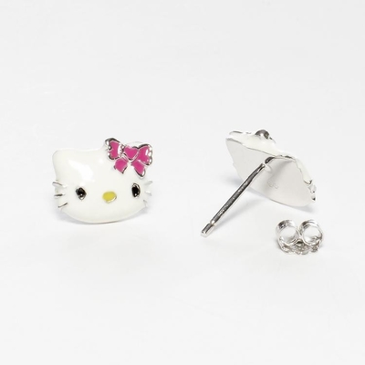 Colori di smalto per orecchini Hello Kitty con ornamento nero e argento
