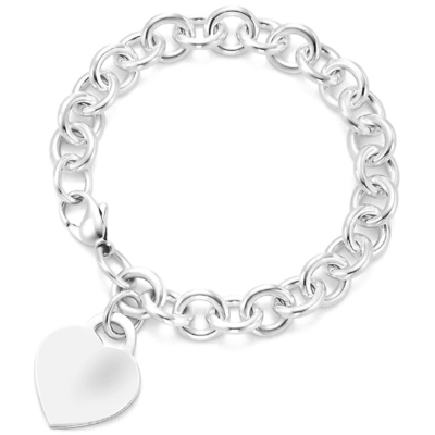 Braccialetto maschile 925 Sterling Silver Heart Charm Grande per look sofisticato 15x15mm