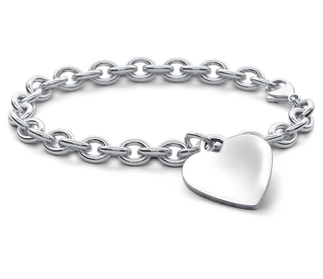 Braccialetto maschile 925 Sterling Silver Heart Charm Grande per look sofisticato 15x15mm