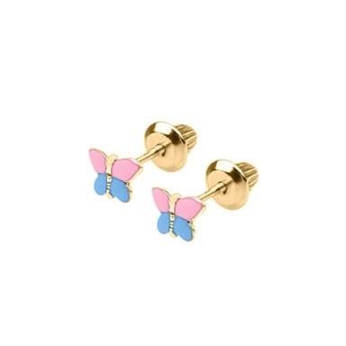 Orecchini da farfalla 18K Oro giallo rosa blu smalto con rivestimento E