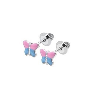 Orecchini da farfalla 18K Oro giallo rosa blu smalto con rivestimento E