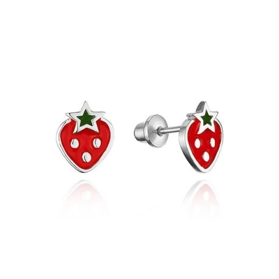 Bianco oro rivestito fragola bambino rosso e verde smalto avvitato indietro orecchini bambini
