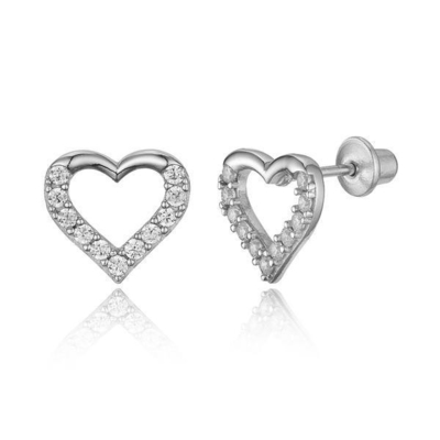 Micro Insert Heart Ricci d'orecchio a vite rosa per bambini in 925 sterling silver