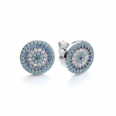 Cerchio ZIRCON 18K Dorato Micron Pave CZ Occhio Turkiye Design Stud Orecchino 925 Sterling Silver