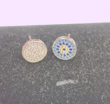 Cerchio ZIRCON 18K Dorato Micron Pave CZ Occhio Turkiye Design Stud Orecchino 925 Sterling Silver