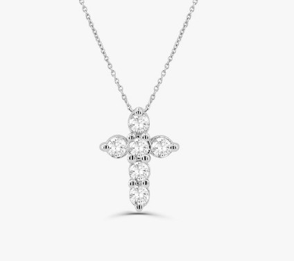 Collare di croce di diamante in pietra druzia, con taglio rotondo e brillante 925 collante di croce d'argento