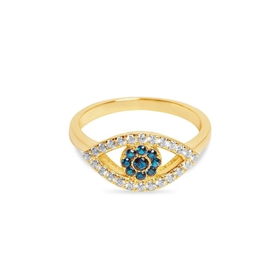 Dimensioni personalizzate 925 Sterling Silver Cutout Pave Inlaid Eye Ring con 18K Gold Plating