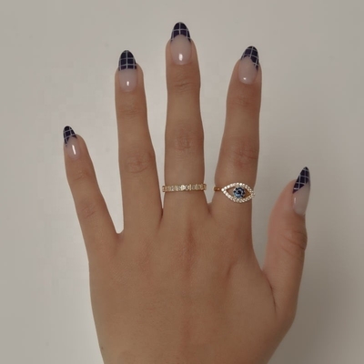 Dimensioni personalizzate 925 Sterling Silver Cutout Pave Inlaid Eye Ring con 18K Gold Plating