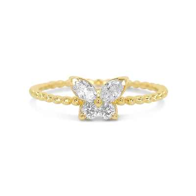 Anello femminile in argento 925 sterling con palla dorata 18K fatta a mano e farfalla marchesa