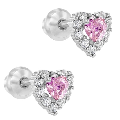 Rose Gold Plated Heart Pink CZ Screw Back Stud orecchini per bambini in 925 sterling silver
