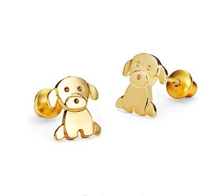 Silver Baby Puppy Cubic Zirconia Screwback Ragazze Orecchini con rivestimento al rodio