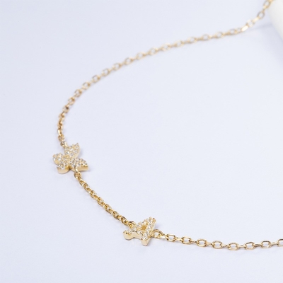 Collare Mini 18K Oro Bianco Micron Pave CZ Butterfly 925 Pendente d'Argento Sterling