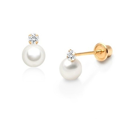 Gioielli per bambini orecchini per perla con avvitamento e bianco CZ in 925 sterling silver