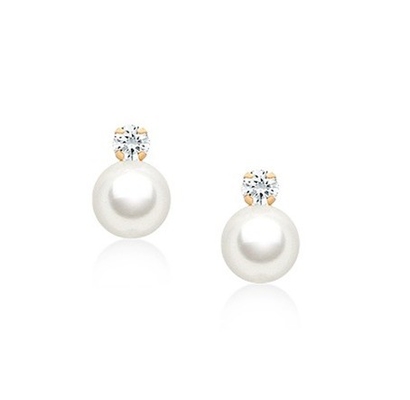 Gioielli per bambini orecchini per perla con avvitamento e bianco CZ in 925 sterling silver