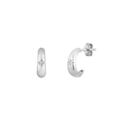 Tipo di certificato Valutazione da parte di terzi 925 Sterling Silver North Star Half Hoop Earrings
