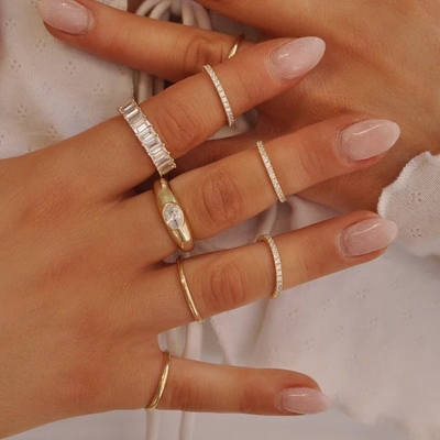 18K oro placcato 2mm stacking sottile anello in acciaio inossidabile set