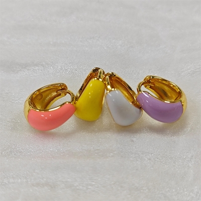 Gioielli pregiati Bold Dome Enamel Huggie 925 Orecchini d'argento