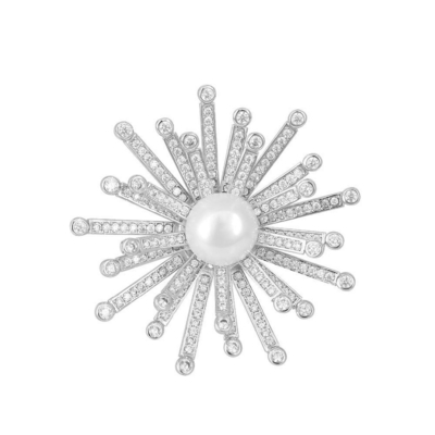 Snowflower White Pearl e White CZ Broche di moda fatte a mano per donne