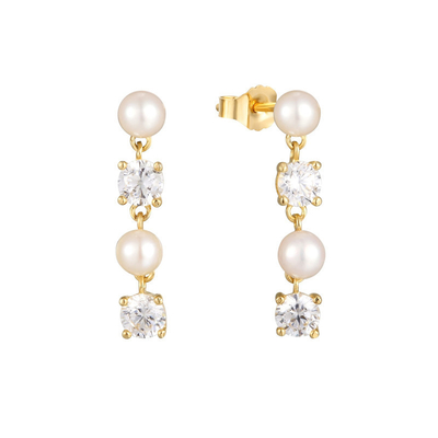 Bianco CZ Perla Drop Chain orecchini per donne sofisticate 925 Sterling Silver