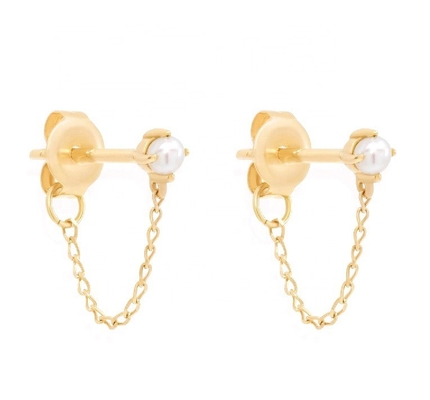 925 Sterling Silver Chain Drop Pearl Earrings Bianco Acqua Dolce Perla Earrings