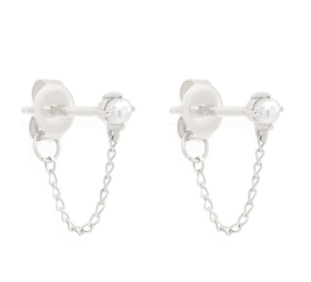 925 Sterling Silver Chain Drop Pearl Earrings Bianco Acqua Dolce Perla Earrings