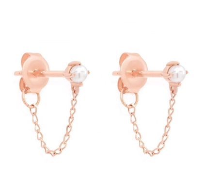 925 Sterling Silver Chain Drop Pearl Earrings Bianco Acqua Dolce Perla Earrings