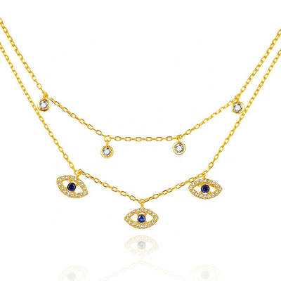 Doppio strato Evil Eye Bezel Set Colletto Diamante Donne Bezel Set Pendenti