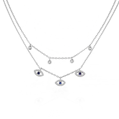 Doppio strato Evil Eye Bezel Set Colletto Diamante Donne Bezel Set Pendenti