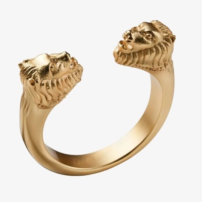 Anello a testa di leone da uomo regolabile 18K oro taglia 5 - taglia 10 anello di leone in ottone