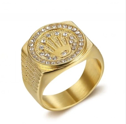 Corona 18K Oro Placcato Anello Quadrato Unisex Mani Bianco Cristallo Anello Couple