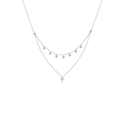Due strati di bezzello Set Croce Diamante Pendente Rhodium Gold Plated Catena Collare