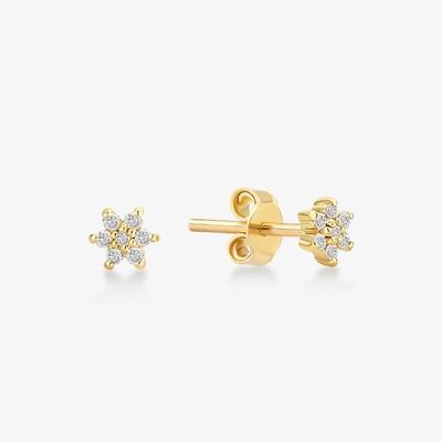 925 Sterling Silver Artigianale 18K Dorato Placcato Semplicemente Bianco CZ Fiore Orecchino Magnetico