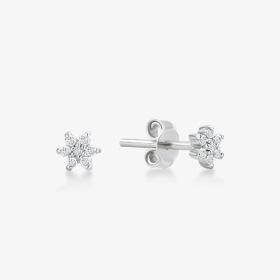 925 Sterling Silver Artigianale 18K Dorato Placcato Semplicemente Bianco CZ Fiore Orecchino Magnetico